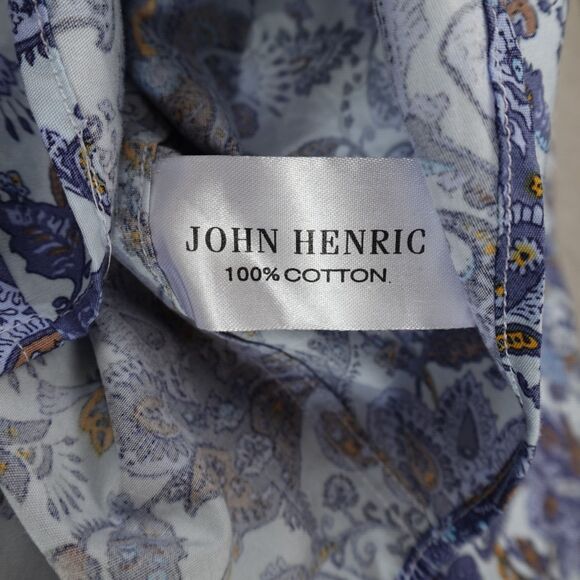 John Henric Shirt Men's 16.5 42 Blue Paisley Milano Button Up Easy Iron Cotton - Picture 5 of 9